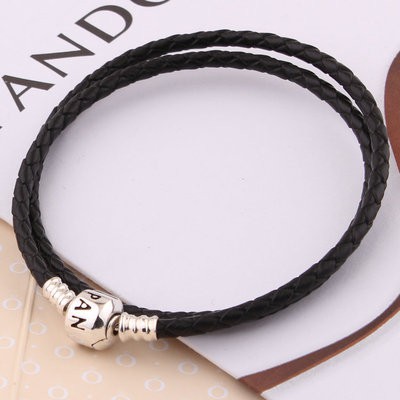 Pandora Vòng Tay Da Bạc 925 Đính Hạt Tròn Thời Trang
