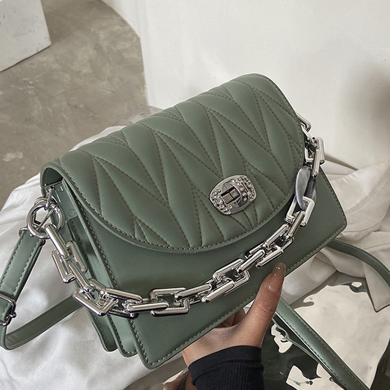 Túi Đeo Vai Hình Vuông Cỡ Nhỏ Màu Trơn Thêu Họa Tiết Thời Trang Cho Nữ