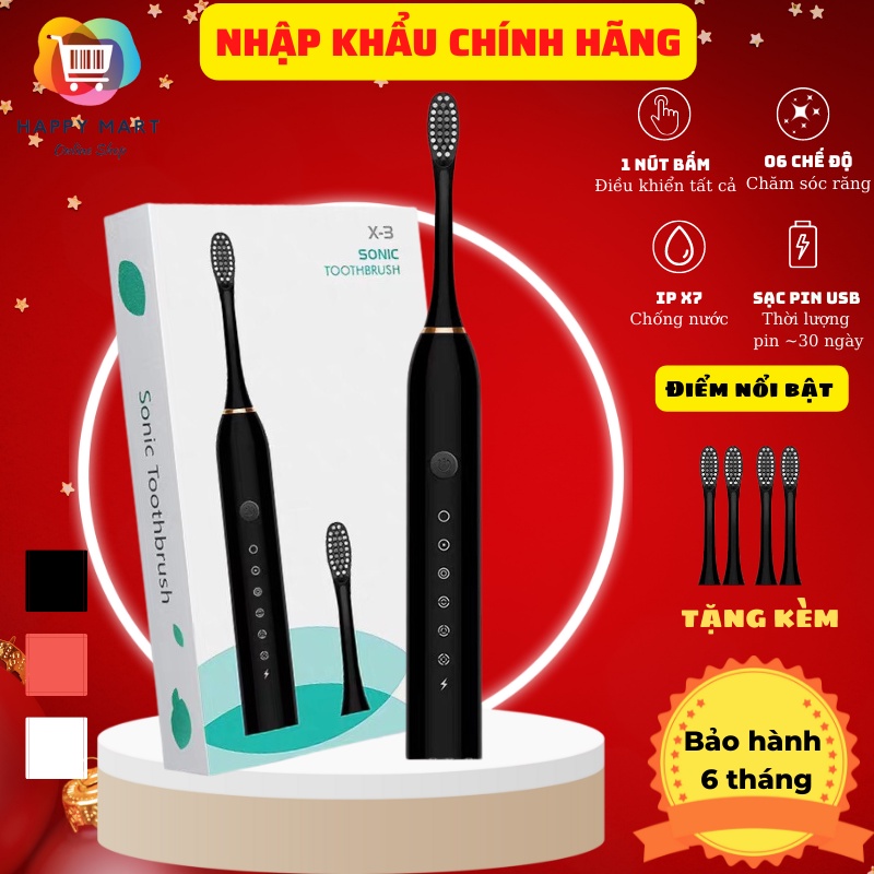Bàn chải đánh răng điện tự động chính hãng cao cấp, bàn chải điện Sonic X-3 lông mềm an toàn khi sử dụng