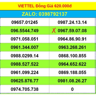 Sim Viettel 4G 10 số đẹp đầu 09 đồng giá 620k