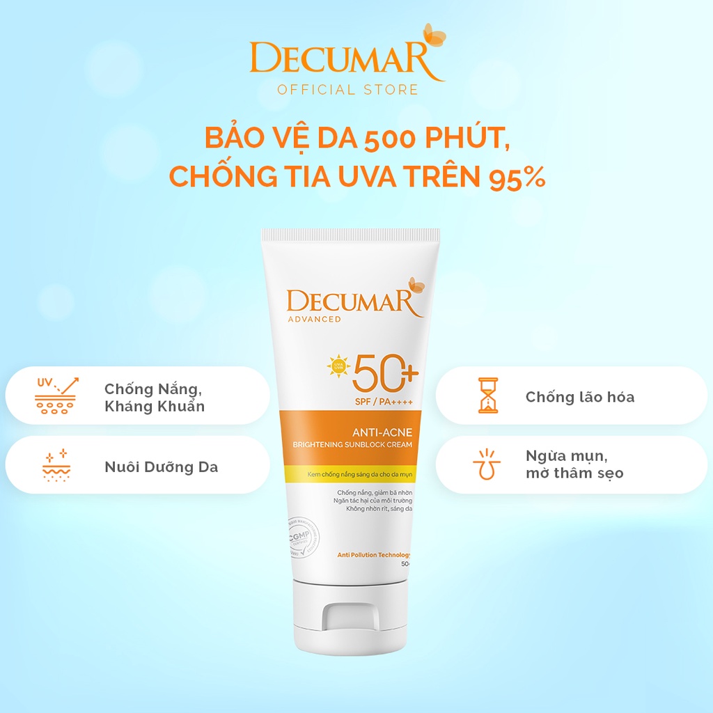 Combo 3 sản phẩm ngừa mụn sáng da Decumar Advanced THC White (Gel mụn thâm+Gel rửa mặt sáng da+Kem chống nắng sáng da)