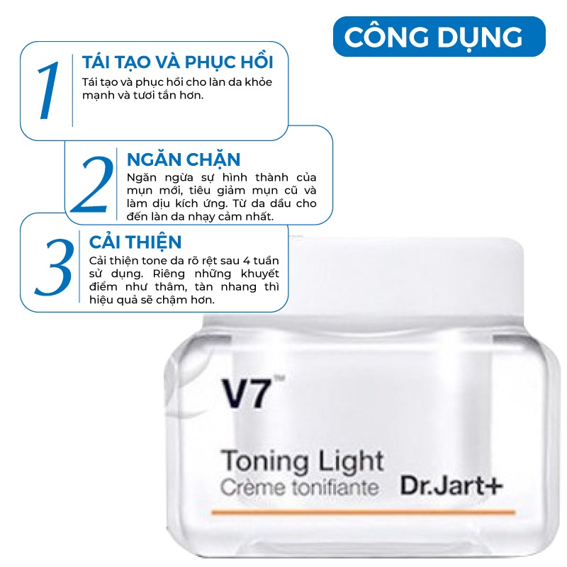 Kem trắng da - Kem v7 mini dưỡng trắng da chuyên sâu và mờ thâm nám V7 Toning Light Dr.jart + 15ml