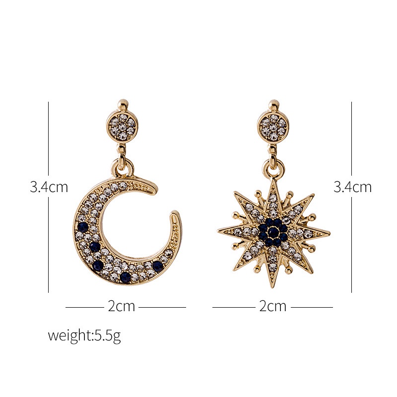 Bông Tai Mạ Bạc 925 Hình Mặt Trăng Mặt Trời Đính Kim Cương Giả Toàn Diện Phong Cách Retro Hàn Quốc Cho Nữ