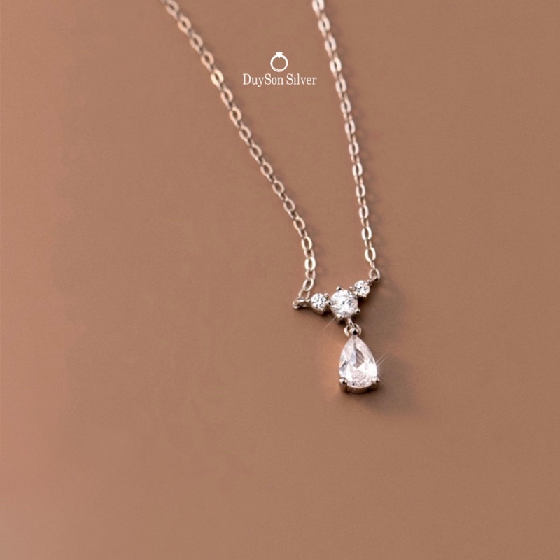 Dây chuyền bạc nữ đính đá hình giọt nước DUYSON SILVER, vòng cổ bạc 925 cao cấp đẹp nữ tính [DCKX42]