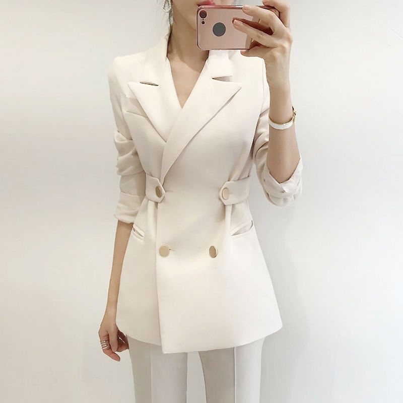 Áo Khoác Vest Ngắn Hai Hàng Nút Cài Dáng Ôm Màu Trơn Phong Cách Thời Trang Mới Dành Cho Bạn Nữ