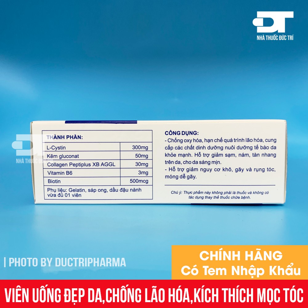 BIOCYSTINE (L-Cystin) - Viên uống đẹp da, hỗ trợ giảm thâm nám, mọc tóc, chống lão hóa