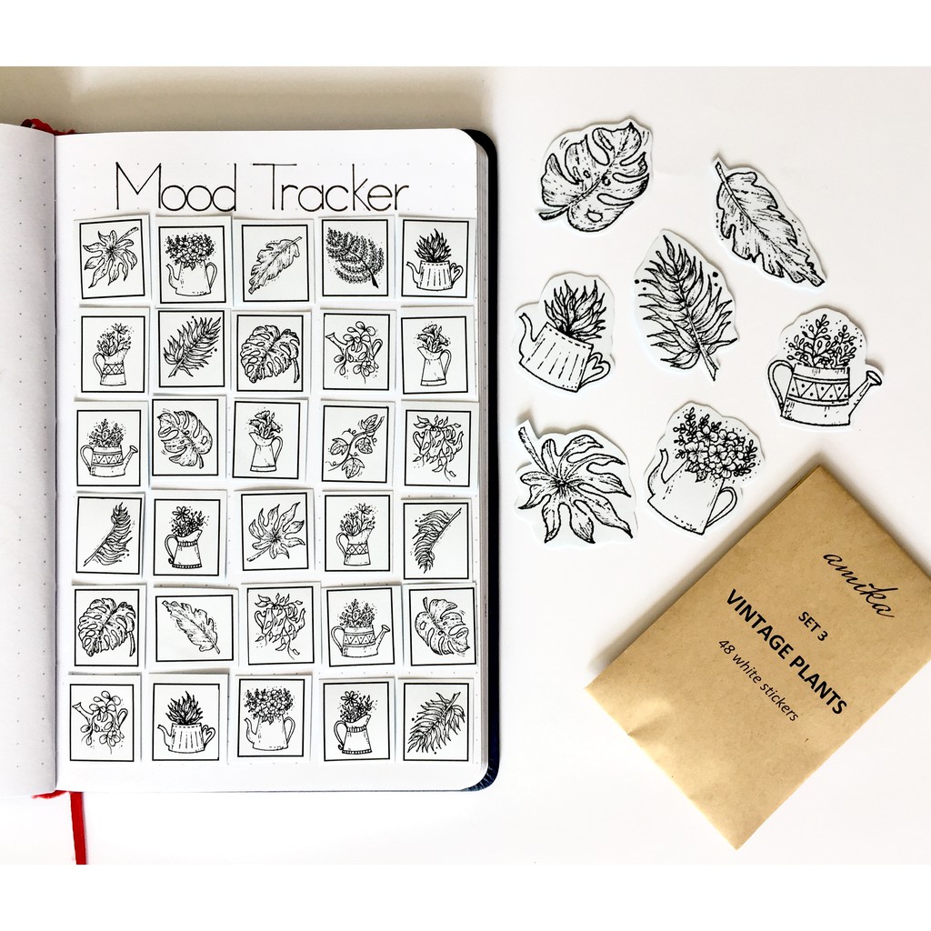 SET 3: 48 stickers họa tiết bình hoa, cành lá vintage