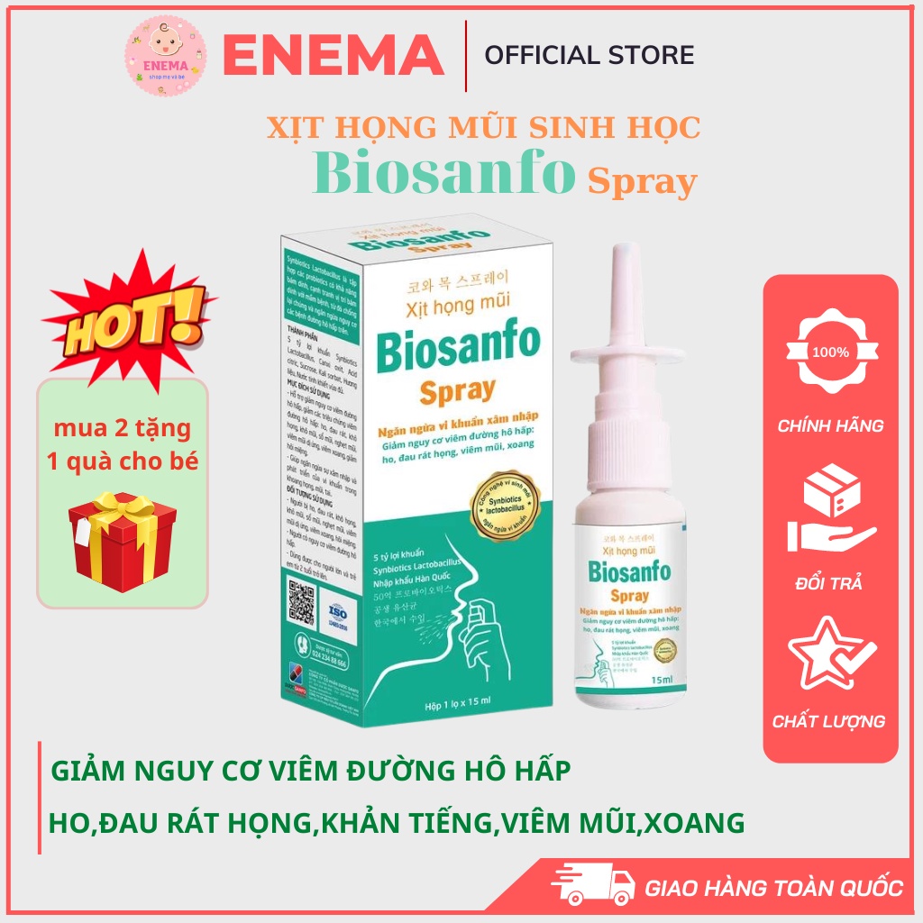 Xịt họng mũi Biosanfo Spray hỗ trợ giảm nguy cơ viêm đường hô hấp,giảm ho, nghẹt mũi 15ml