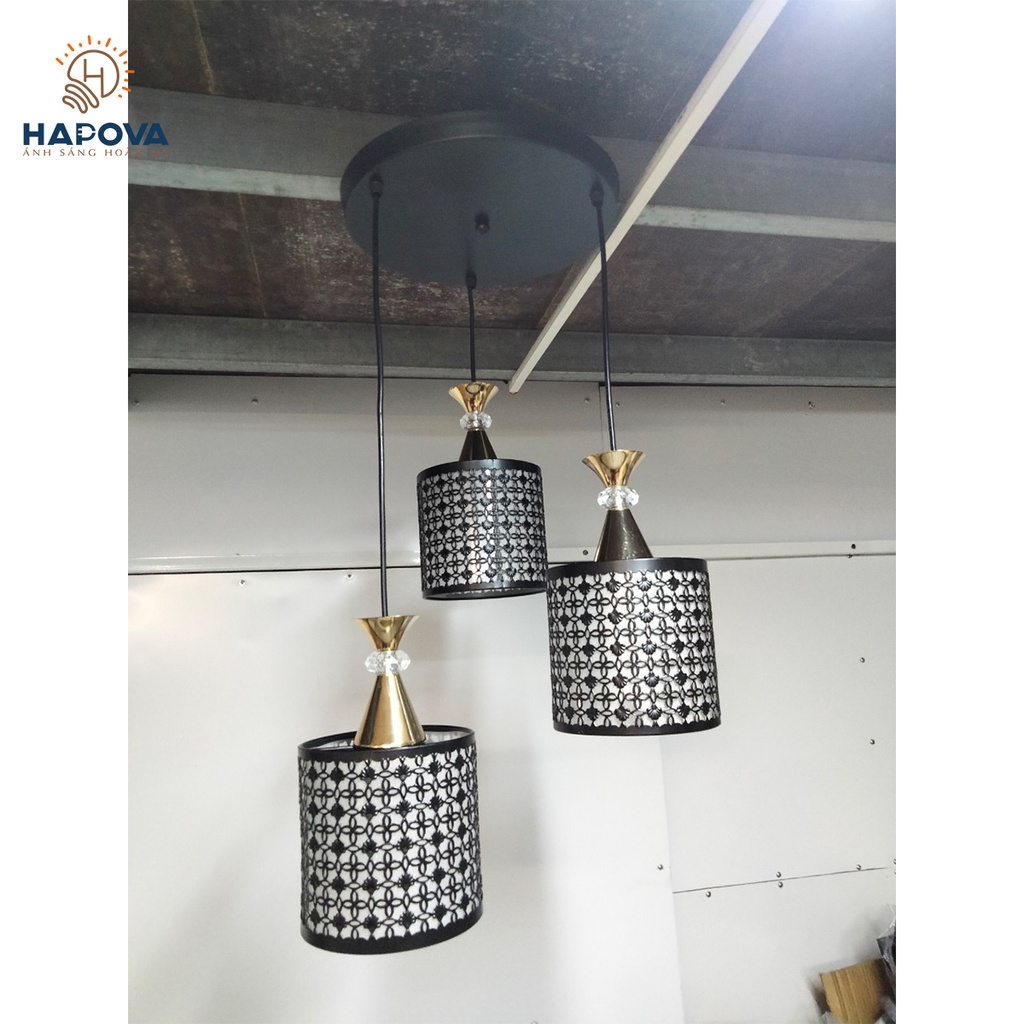 Bộ 03 đèn thả trần bàn ăn hoa văn HAPOVA XENIA 7095 + Tặng kèm bóng led AS Vàng