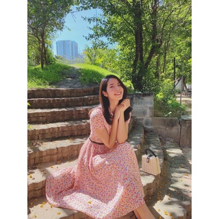 [ẢNH THẬT] ĐẦM Midi Vintage Cổ sơ mi hoa nhí Flores by thu