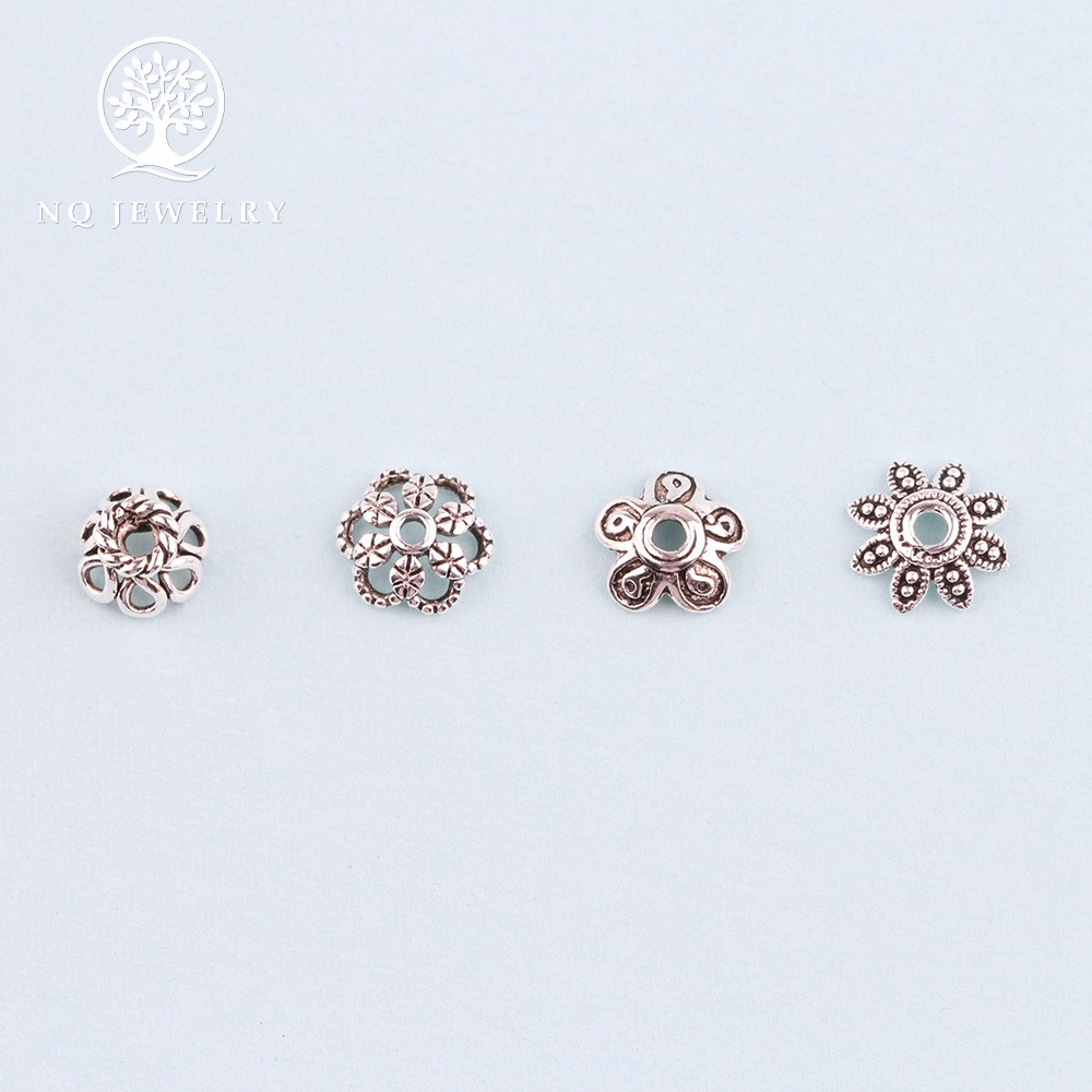 Charm bạc chụp hạt họa tiết hoa văn lá 8 cánh - NQ Jewelry