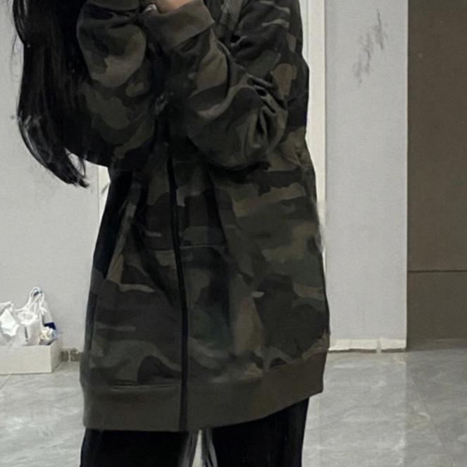 ZHELIHANGFEI Áo Thun Tay Dài Form Rộng Họa Tiết Rằn Ri Theo Phong Cách Retro Mỹ Dễ Phối Đồ