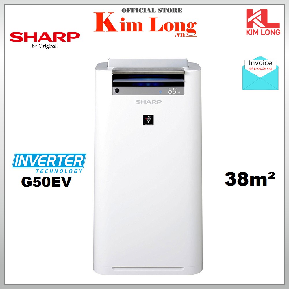 Máy lọc không khí tạo ẩm Sharp KC-G50EV-W Inverter 38m2 Plasmacluster Ion - Bảo hành 12 tháng