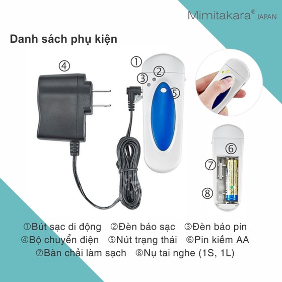 Máy trợ thính siêu nhỏ lỗ tai, bút sạc di động Mimitakara (JAPAN) UP-6SZX - Vàng đồng