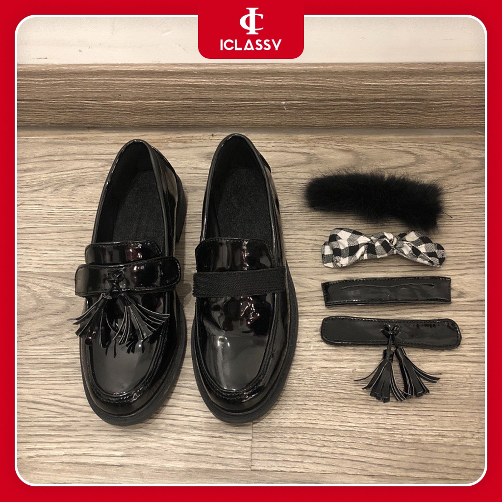Giày Búp Bê Ulzzang Vintage, Giày Oxford Da Kèm 4 Phụ Kiện Đế Dày Phong Cách Retro Phiên Bản Hàn Quốc - Iclassy_shoes