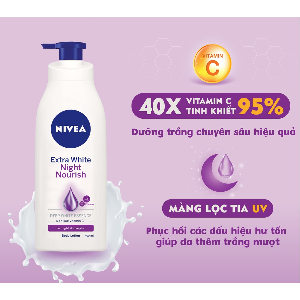 Sữa dưỡng thể giúp săn da, dưỡng trắng Nivea ban đêm 400ml