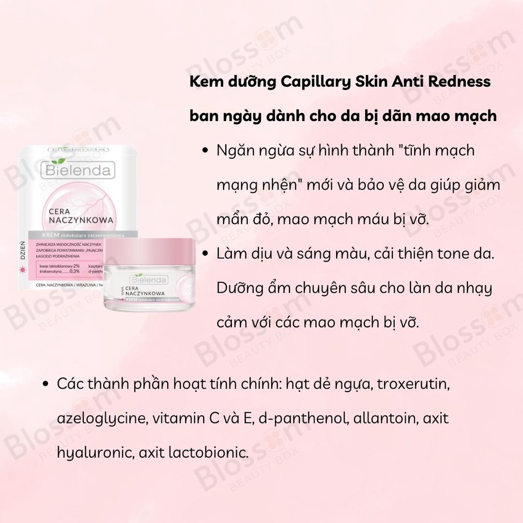 Kem dưỡng ngày BIELENDA Anti-redness Capillary giảm đỏ, dãn mao mạch 50ML