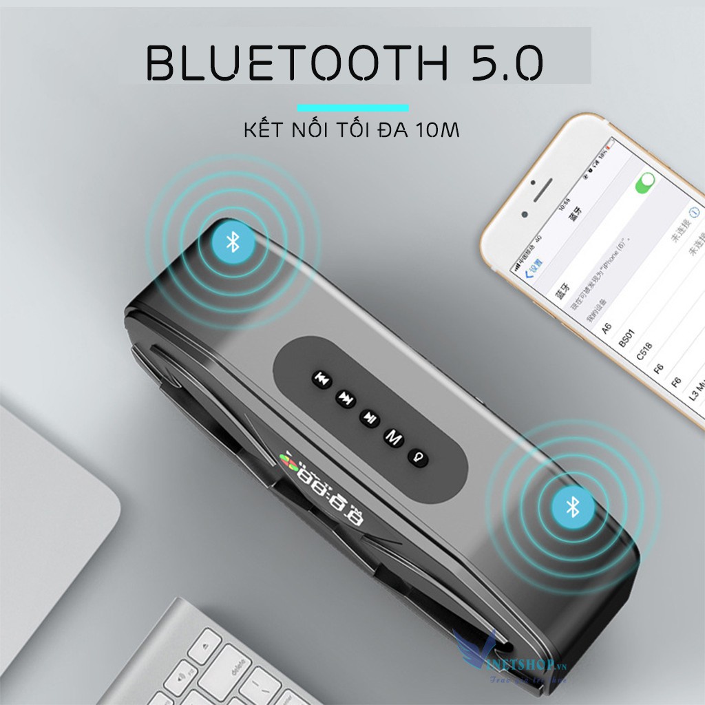 Loa Bluetooth cầm tay Manovo M5/Manovo M4 âm thanh siêu trầm tích hợp loa kép✔màn hình led ✔FM radio dung lượng pin 2500 | BigBuy360 - bigbuy360.vn