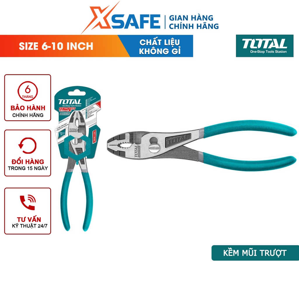 Kìm mũi trượt TOTAL kích thước 6inch 8inch 10inch, thép Cr-V, không rỉ sét siêu cứng chắc - chính hãng