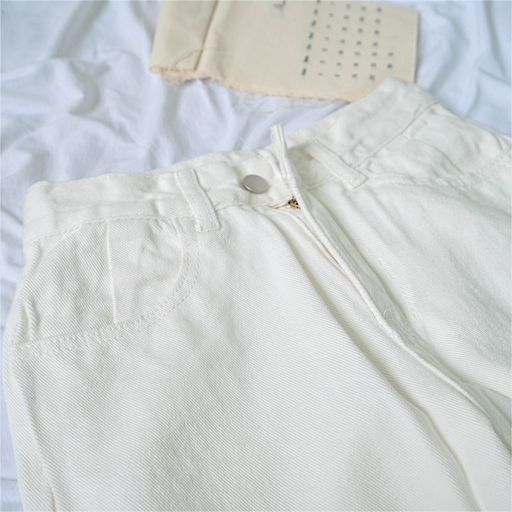 LEEVA - Quần jeans trắng ống suông dáng baggy phong cách cá tính Q016