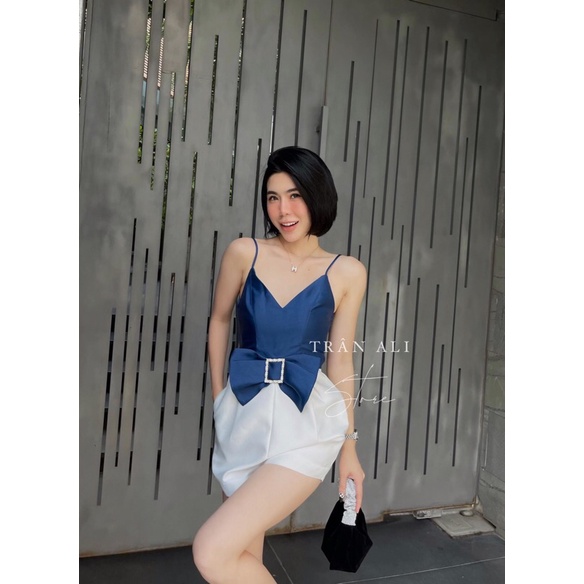 Jumpsuit 2 dây nơ phối màu