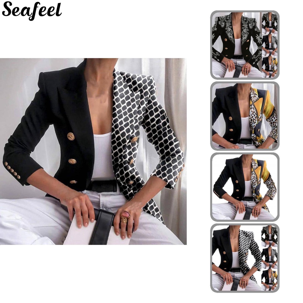 Áo khoác blazer tay dài dáng ôm in họa tiết da báo thời trang đường phố cho nữ