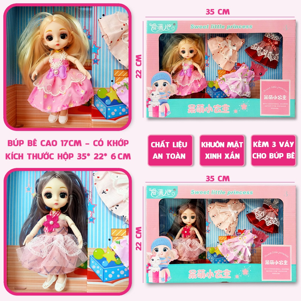 Búp Bê Barbie Xinh Xắn Cao 17cm Kèm 3 Váy Phụ Kiện