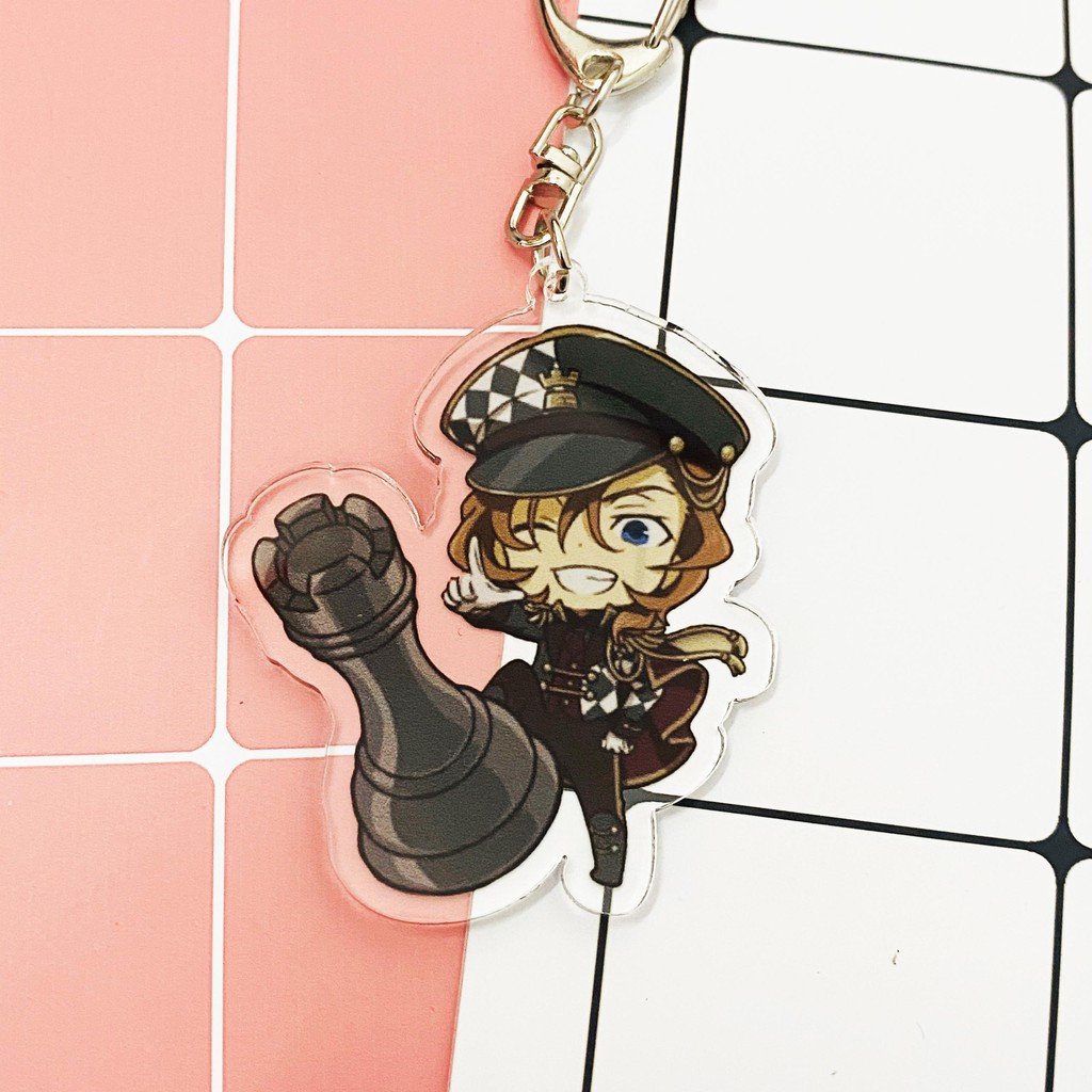 Móc khóa Mica trong acrylic in hình anime chibi Bungou Stray Dogs Văn hào lưu lạc ver cờ vua quà tặng cho fan