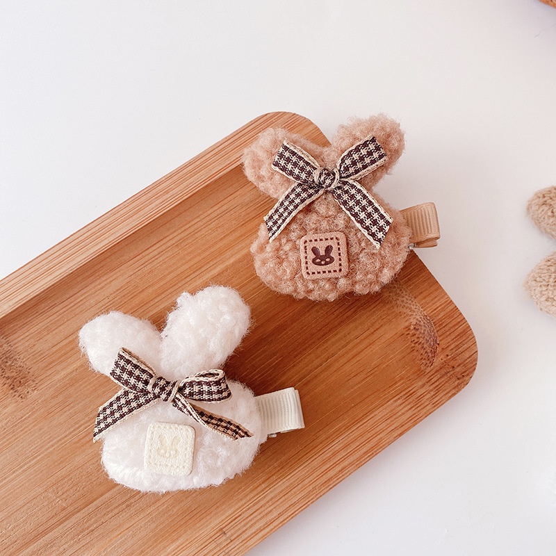 Kẹp Tóc Hình Thỏ Xinh Xắn, Lông Cừu Vintage Dành Cho Bé Gái MS10