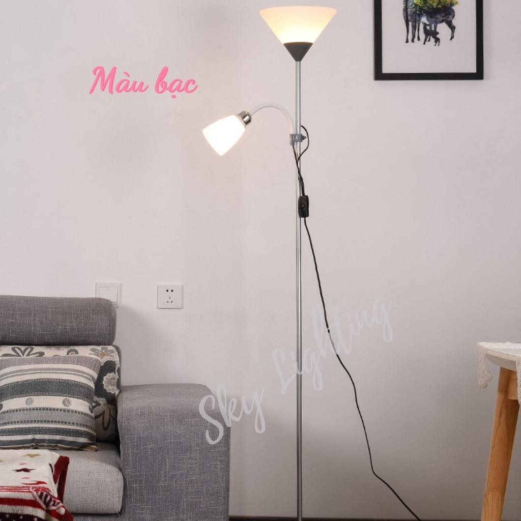 Đèn cây đứng trang trí 2 nhánh 2 trong 1 - tặng kèm 2 bóng LED, đèn sofa đọc sách trang trí sang trọng