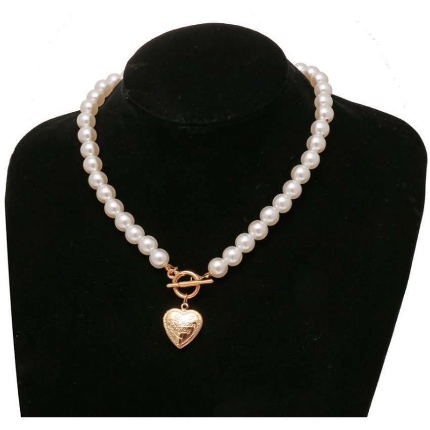 Vòng cổ mặt hình trái tim đính ngọc trai nhân tạo thời trang