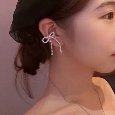 Kẹp tai đính nơ dương Khải Văn kẹp xương tai Đính Tua kim cương không có lỗ tai Bông tai Hàn Quốc thiết kế thương hiệu đ