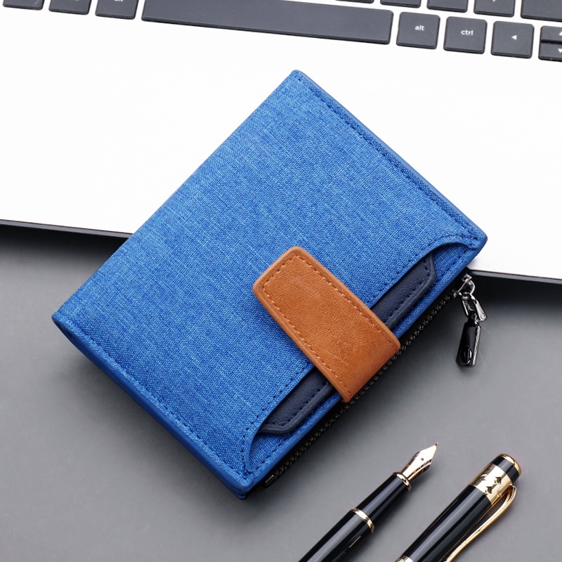 Ví ngắn đựng thẻ chất liệu vải canvas có khóa kéo thời trang dành cho nam
