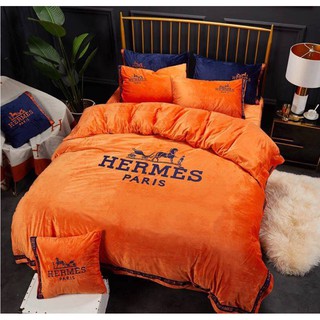 Set ga gối nỉ nhung thêu thương hiệu cao cấp