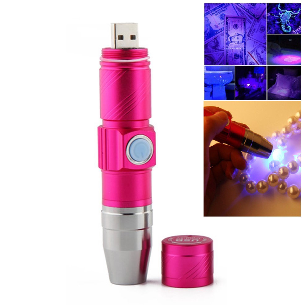 Đèn pin LED UV Tia Cực Tím cắm sạc USB thân tròn nút vuông (màu ngẫu nhiên)
