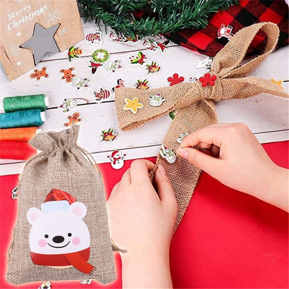 Túi đựng kẹo bằng vải lanh cotton họa tiết ông già noel/người tuyết dễ thương