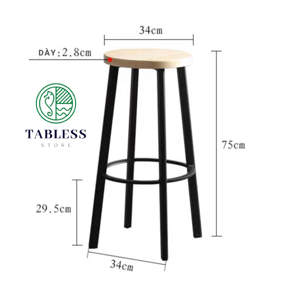 Ghế Quầy Bar Cao Quầy Thu Ngân Cao Gỗ Cao Su Chân Sắt Cao Cấp Dành Cho Quán Cafe Trà Sữa - THE Furnitures