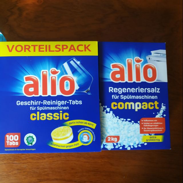 Combo Viên rửa bát Alio classic 100 viên + Muối Alio 2kg