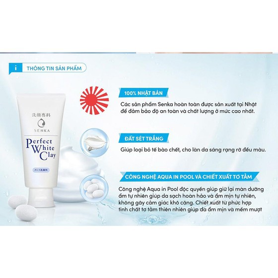 Sữa rửa mặt tạo bọt chiết xuất đất sét trắng Senka Perfect White Clay 120g