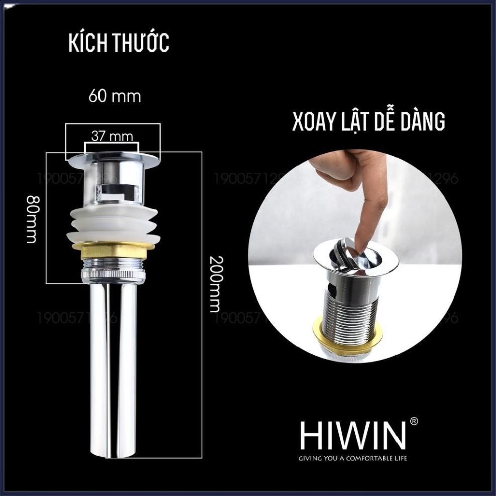 Bộ xả lavabo, xiphong chậu rửa mặt nắp lật đồng mặt gương có lỗ chống tràn HIWIN PG-3016