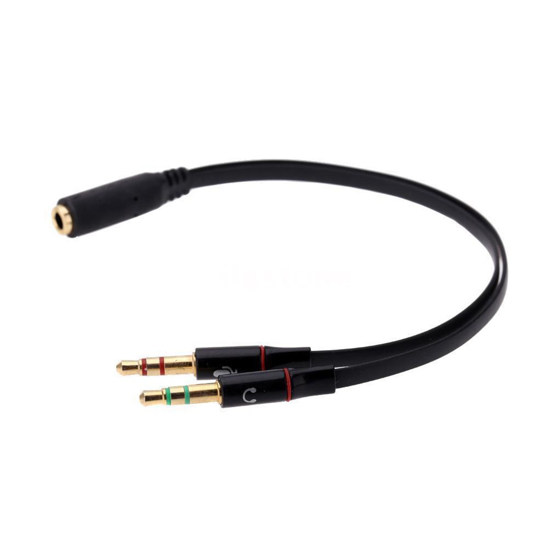 Black 3.5mm Y Splitter 2 Jack Male to 1 Female Headphone Mic Audio Adapter DI3K