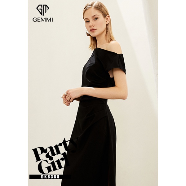 Đầm nữ lệch vai thiết kế xẻ tà vạt lệch Gemmi fashion, DK8388