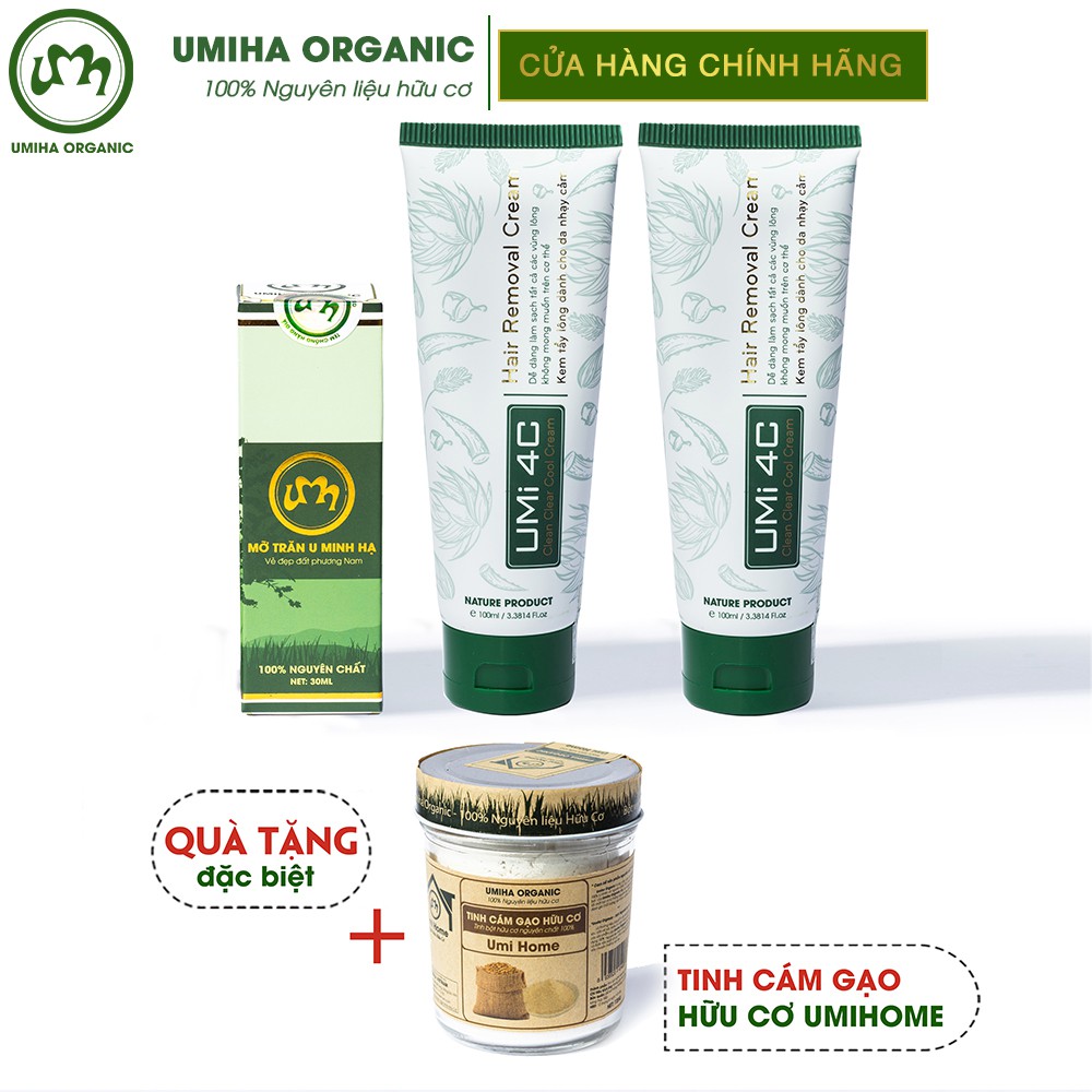 Tẩy triệt lông Body vĩnh viễn UMIHA - Combo Mỡ trăn triệt lông U Minh Hạ (30ml) và 2 Kem tẩy lông Umi 4C (100ml x2)