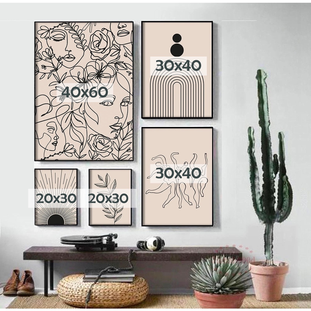 Set 5 tranh canvas treo tường khổ lớn tone đen trắng NEW2812