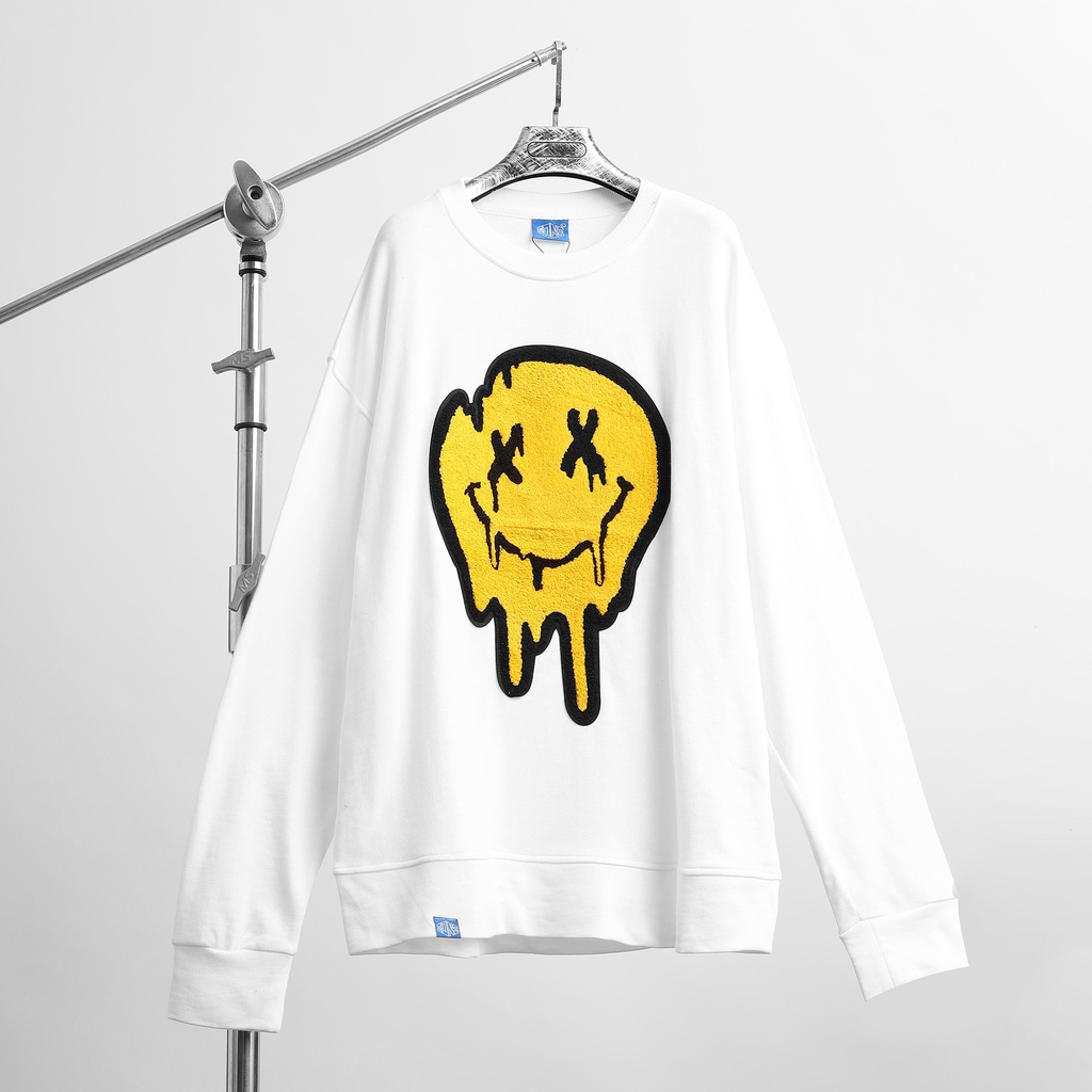 Áo Sweater Mùa Đông Nỉ Form Rộng Yellow Face Gonz Trắng