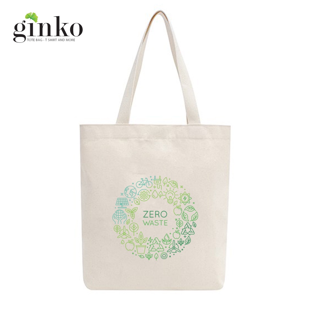 Túi Vải Tote GINKO Kiểu Basic dây kéo In Hình Zero Waste