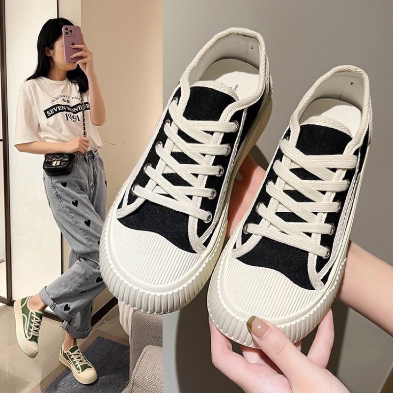 Giày thể thao sneaker nữ đế độn vải canvas màu phối viền trắng dáng basic FLOWER  G11 - Nguyentrang239