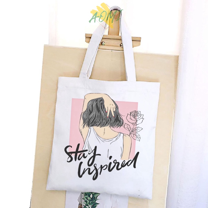 [Nhiều mẫu Đẹp] TÚI VẢI GIRL HOA ĐEO VAI TOTE CANVAS BAG CÓ KHÓA KÉO SIZE LỚN 33x38cm PHONG CÁCH CÁ TÍNH HOT TREND AOMIV