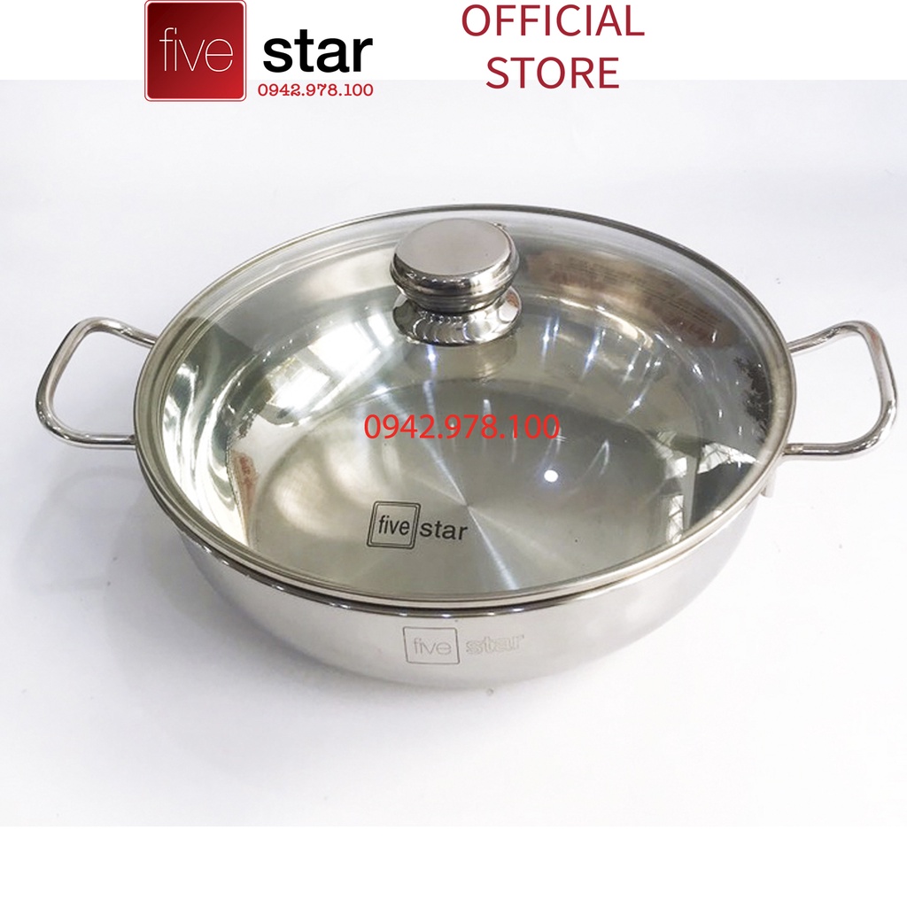 Nồi um xào 3 đáy inox 430 Fivestar Standard bếp từ nắp kính (24cm/26cm/28cm)