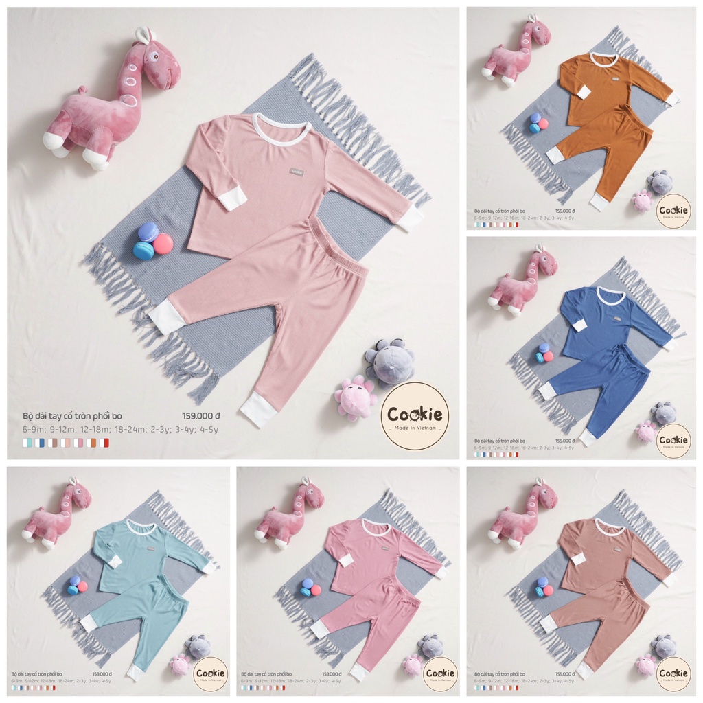 Cookie Bộ dài tay cổ tròn phối bo cho bạn nhỏ